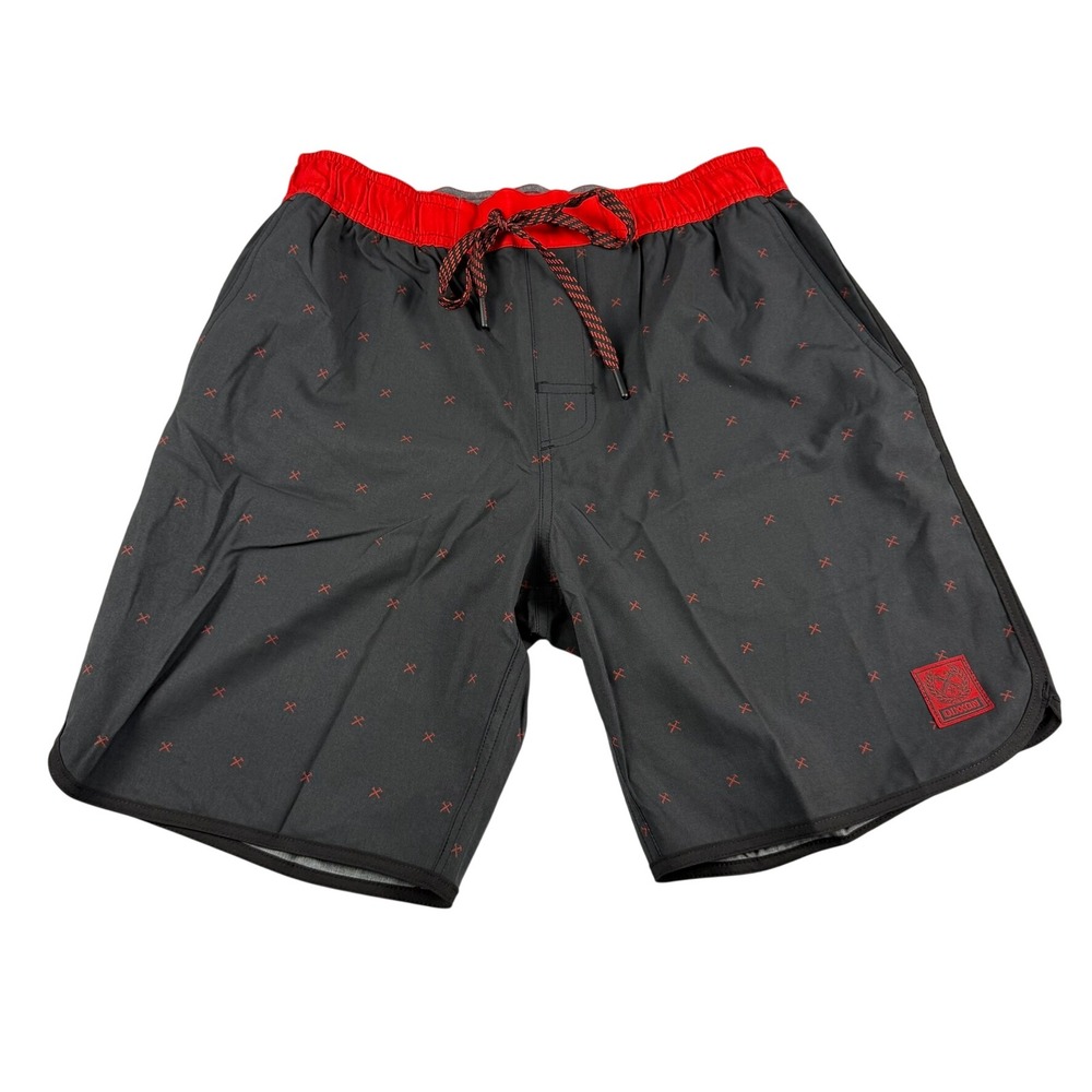 Dixxon Flannel Co. Mens S Chad 7" Hybrid Board Shorts Black Red Crossbones Biker